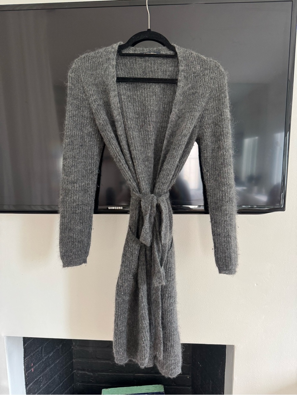 S Max Mara Gray Tie-Waist Longline Women's Sweater Cardigan